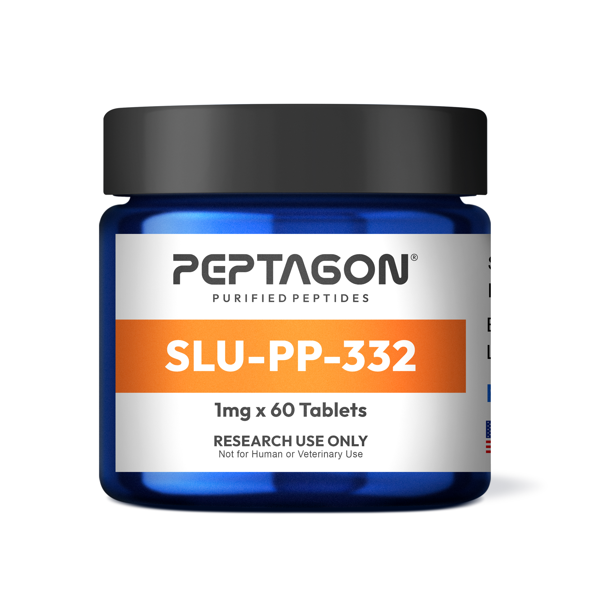Peptagon SLU-PP-332 1mg x 60 tablets in a blue jar with a black lid